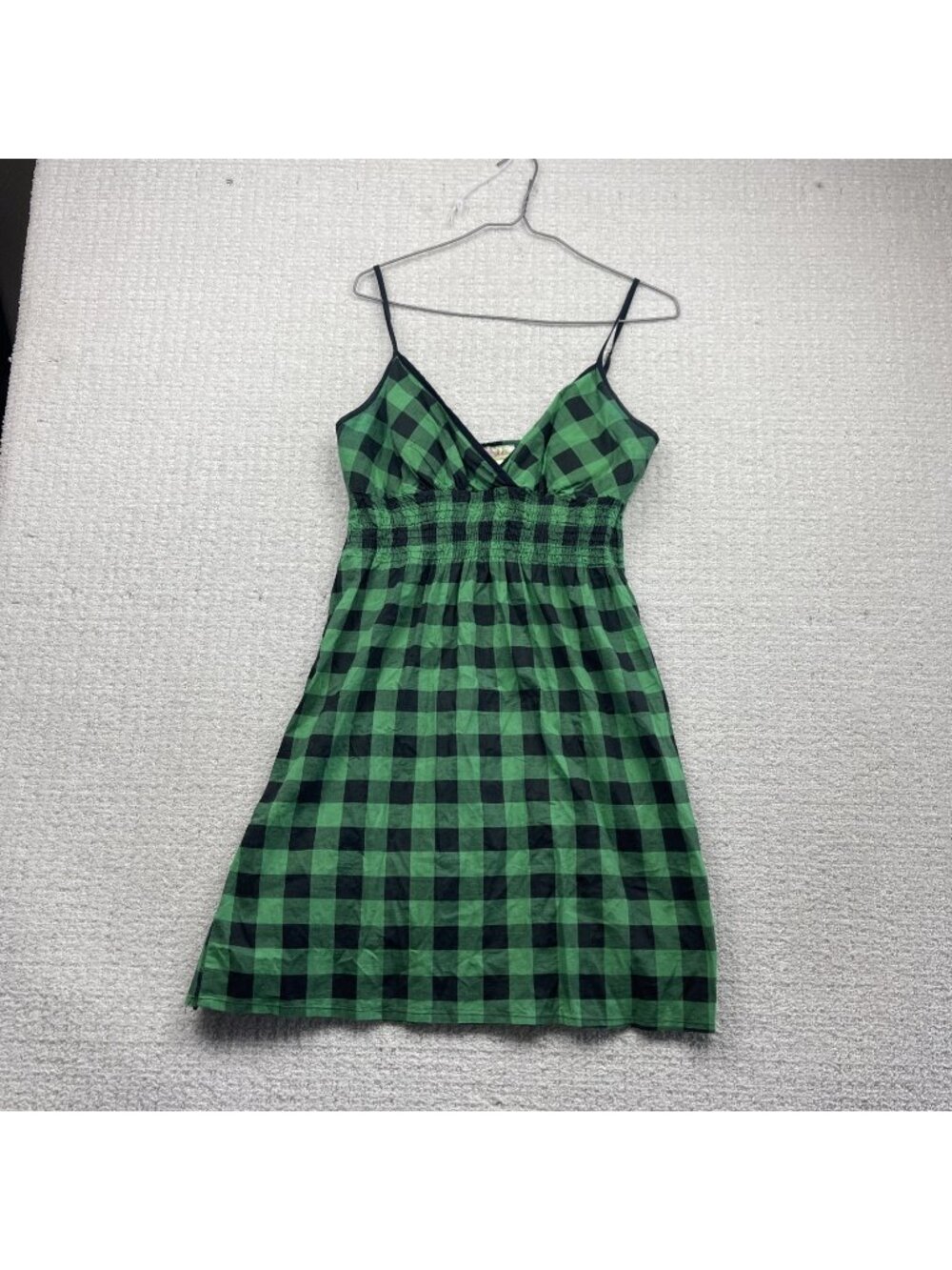 Y2k Green Plaid Babydoll Dress Grunge Skater 2000's Wom Sz S Spaghettis Straps